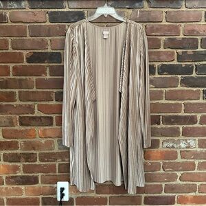 Chicos Velvet Jacket Teak Taupe Pleated Open Cardigan Topper size 4 (xxl)